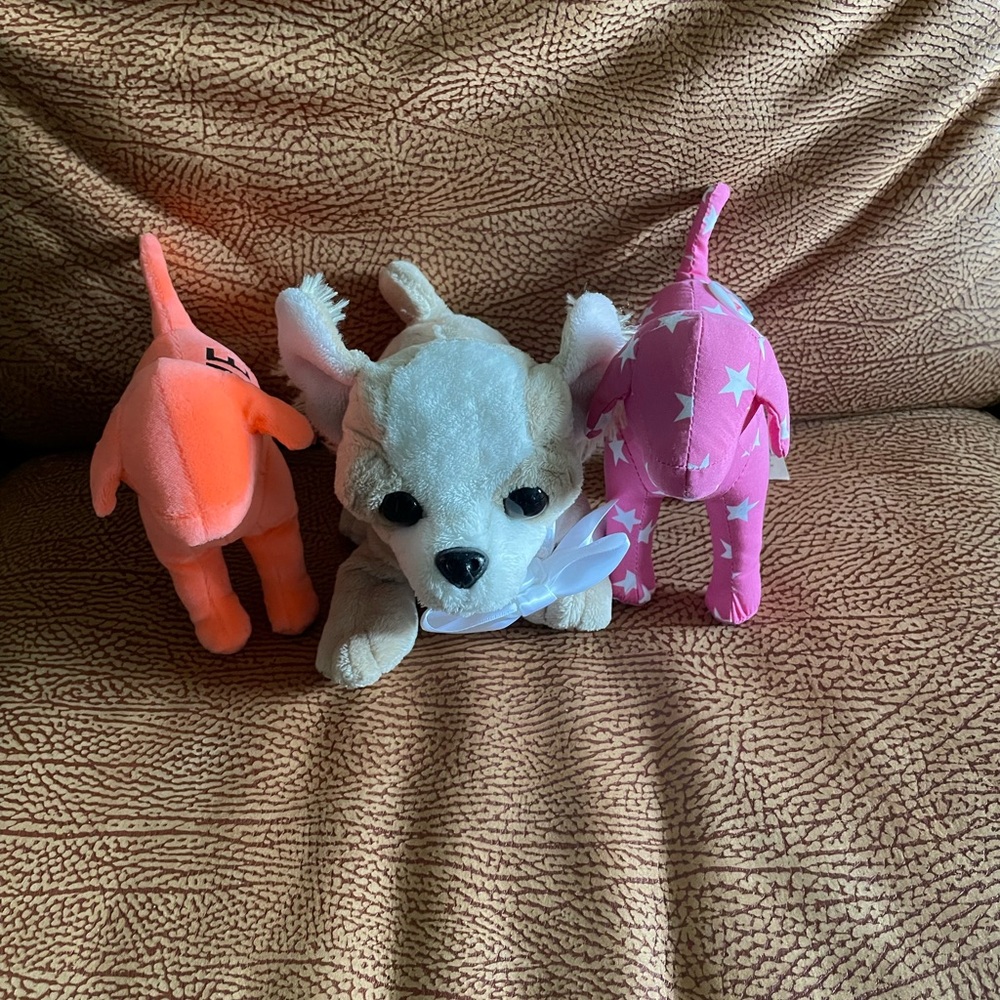 Victoria's Secret Plush Dog Toy Trio - Cream, Pink, and Orange